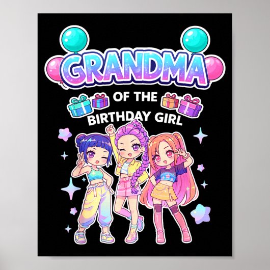 Oma van het jarige meisje schattig chibi grappig poster (Voorkant)