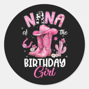 Oma van het meisje dat jarig is Roze Cowgirl Weste Ronde Sticker