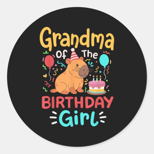 Oma van het verjaardagsmeisje Capybara Bday famili Ronde Sticker (Voorkant)