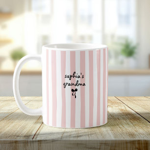 Oma van nieuwe baby met eigen naam roze strepen koffiemok
