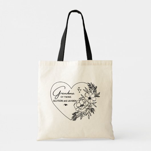 Oma van Twins Gepersonaliseerde Naam Bloemen Winke Tote Bag (Achterkant)