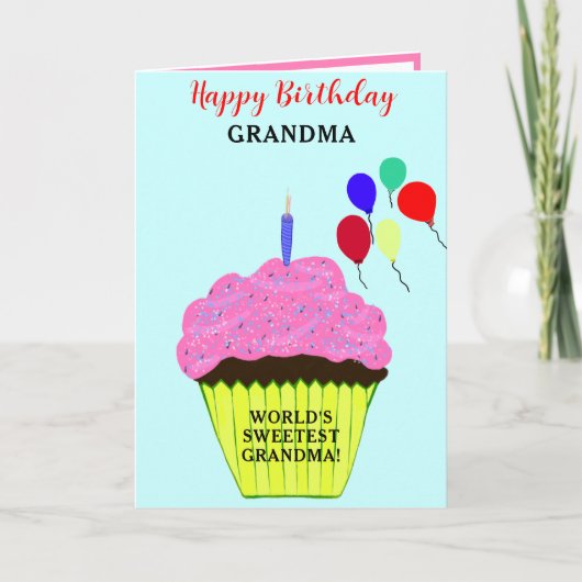 Oma Verjaardag Roze Cupcake FOTO Kaart (Voorkant)