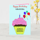 Oma Verjaardag Roze Cupcake FOTO Kaart (Gele Bloem)
