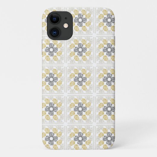Oma vierkante schets ontwerp geel grijs Case-Mate iPhone case (Achterkant)