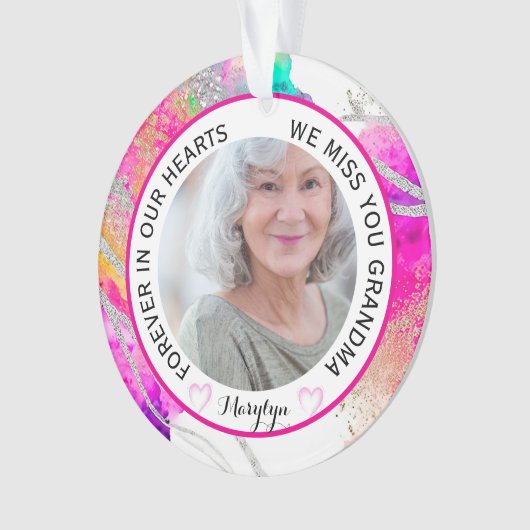 Oma voor altijd in onze harten Regenboog Glitter Ornament (voorkant)