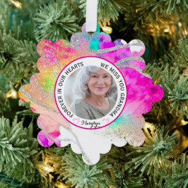 Oma voor altijd in onze harten Regenboog Glitter Ornament Kaart