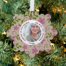 Oma voor altijd in onze harten Roze Bloemen Ornament Kaart