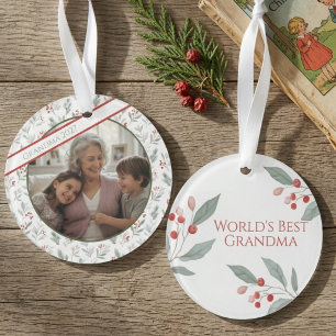 Oma-waterverf-holly-foto-aandenken Ornament