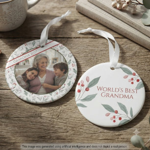 Oma-waterverf-holly-foto-aandenken Ornament