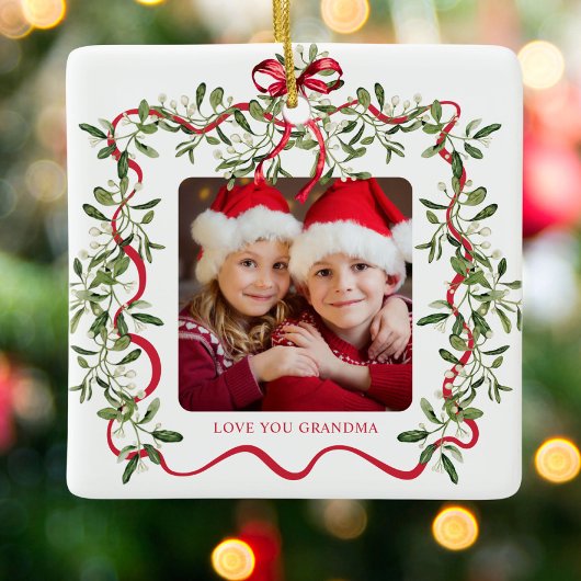 Oma Wavy Lijst Bow Greenery Foto Kerst Keramisch Ornament