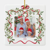 Oma Wavy Lijst Bow Greenery Foto Kerst Keramisch Ornament (Achterkant)