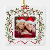 Oma Wavy Lijst Bow Greenery Foto Kerst Keramisch Ornament (Voorkant)