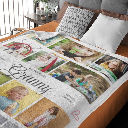 Oma, we houden van je gepersonaliseerde harten fleece deken