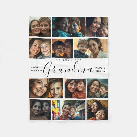 Oma, we houden van je | Moderne hartfotocollage Fleece Deken (Voorkant)