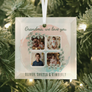 Oma we houden van jou 6 foto-collage Eucalyptus Glas Ornament
