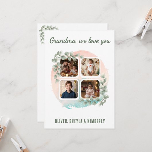 Oma we houden van jou 6 Foto Collage Eucalyptus Kaart (Voorkant / Achterkant in situ)
