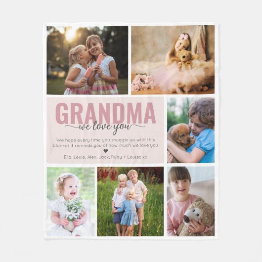 Oma We Love You Fotocollage Roze Fleece Deken (Voorkant)