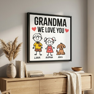 Oma We Love You Kids Illustratie Familie Thuis Canvas Afdruk