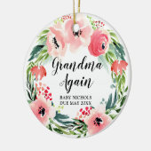 Oma weer 2e Baby gepersonaliseerde Floral Wreath Keramisch Ornament (Links)