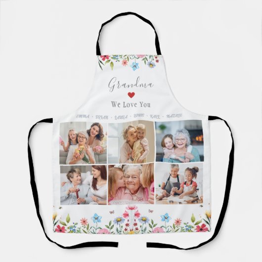 OMA WIJ HOUDEN VAN U Jouw naam Fotocollage Schorte Schort (Voorkant)