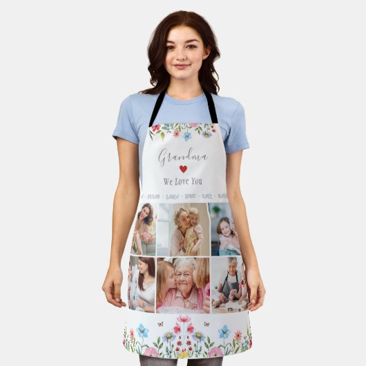 OMA WIJ HOUDEN VAN U Jouw naam Fotocollage Schorte Schort (Gedragen)