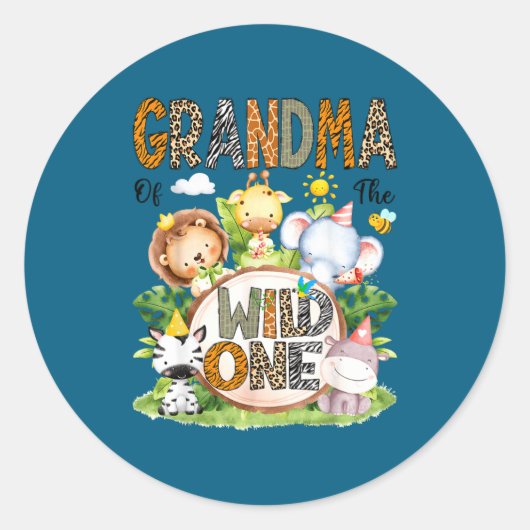 Oma Wild 1e verjaardagssafari Ronde Sticker (Voorkant)