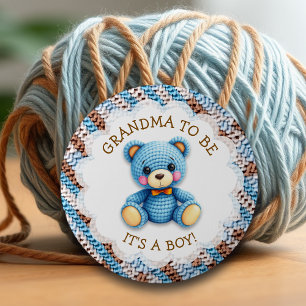 Oma worden   Gehaakte Teddybeer Baby Shower Ronde Button 5,7 Cm
