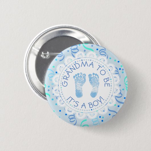 Oma wordt Blue confetti Baby shower Button (Voorkant /achterkant)