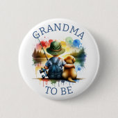 Oma wordt Boy's Gevist Baby shower Button (Voorkant)
