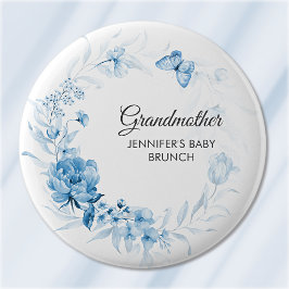 Oma zachte blauwe bloemen baby shower/Brunch Ronde Button 5,7 Cm