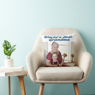 Oma zee blauw typografie foto kussen