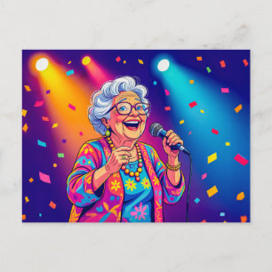 Oma zingt op het podium Illustratie Feestdagenkaart