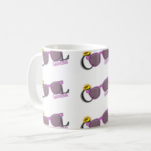 Oma-zon en zonnebril op wit koffiemok (Voorkant links)