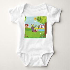 Oma zwaait in de schommel romper