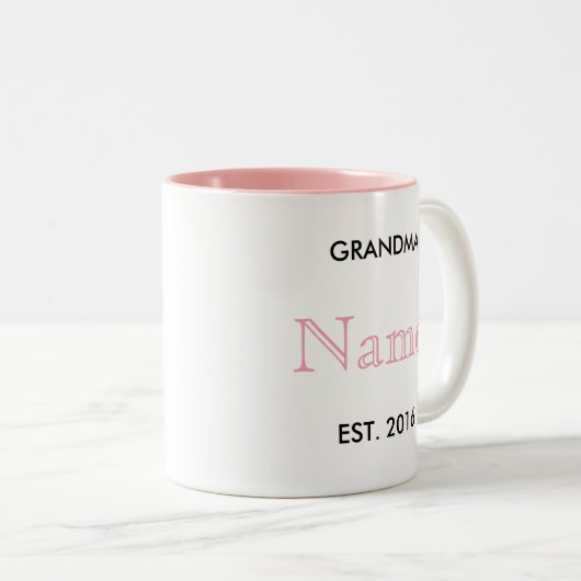 Oma Zwangerschap Aankondiging Mok! Tweekleurige Koffiemok (Voorkant rechts)