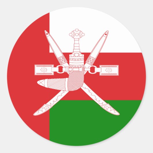 Omaanse Vlag & Nationaal Embleem, Vlag van Oman Ronde Sticker (Voorkant)
