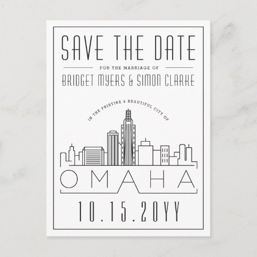 Omaha bruiloft | Gestileerde skyline De datum opsl Briefkaart (Voorkant)
