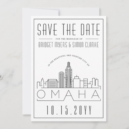 Omaha bruiloft | Gestileerde skyline De datum opsl Kaart (Voorkant)