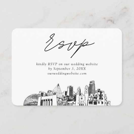 Omaha Bruiloft Minimalistische Schets RSVP Informatiekaartje (Voorkant)