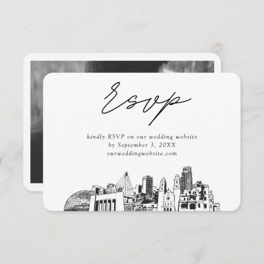 Omaha Bruiloft Minimalistische Schets RSVP Informatiekaartje (Voorkant / Achterkant)