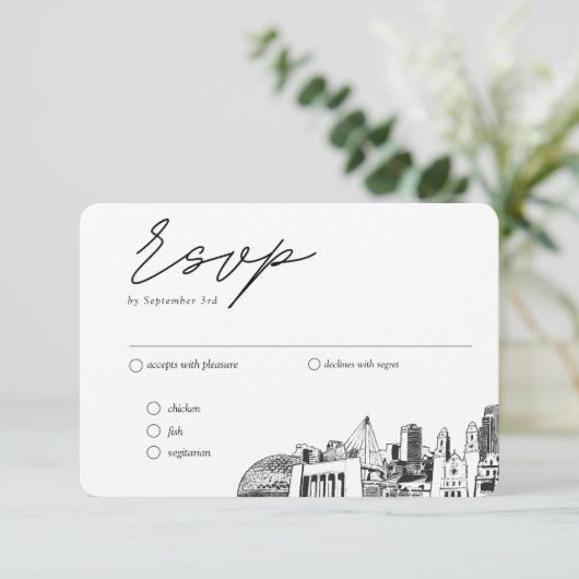 Omaha Bruiloft Traditionele RSVP Maaltijden Opties Informatiekaartje (Staand voorkant)