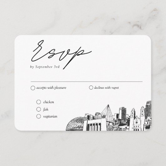 Omaha Bruiloft Traditionele RSVP Maaltijden Opties Informatiekaartje (Voorkant)