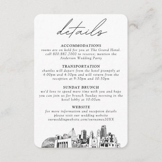 Omaha bruiloft verticale details informatiekaartje (Voorkant)