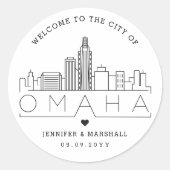 Omaha City Skyline | Bruiloft Welkom Favor Ronde Sticker (Voorkant)