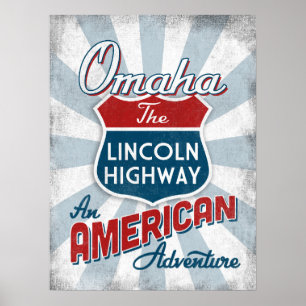 Omaha Lincoln Highway  America Nebraska Poster