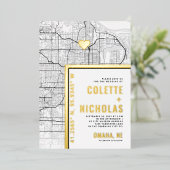 Omaha Love Locator | Stad thema bruiloft Folie Uitnodiging (Staand Voorkant)