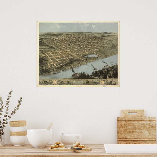 Omaha Nebraska 1868 Antiek Panoramische Kaart Poster (Keuken)