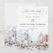 Omaha Nebraska Aquarel Landschap Bruiloft Save The Date (Voorkant / Achterkant)