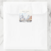 Omaha Nebraska Aquarel Landschap Bruiloft Vierkante Sticker (Tas)