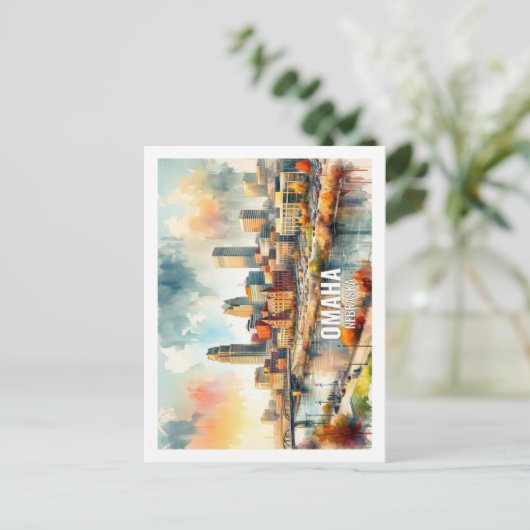 Omaha Nebraska Beroemde Reisplekken waterverf Briefkaart (Staand voorkant)